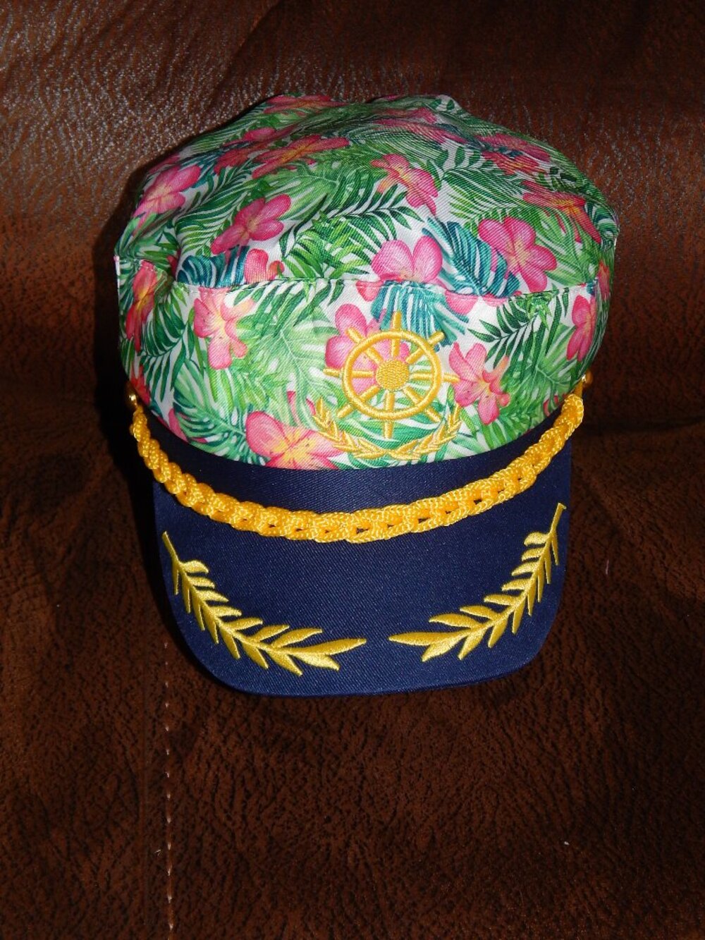 Tropical Hawaiian Floral CAPTAIN Hat Adjustable Margaritaville Costume Party